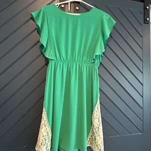 Ya Los Angeles Green Fit and Flare Dress with Flutter Sleeves